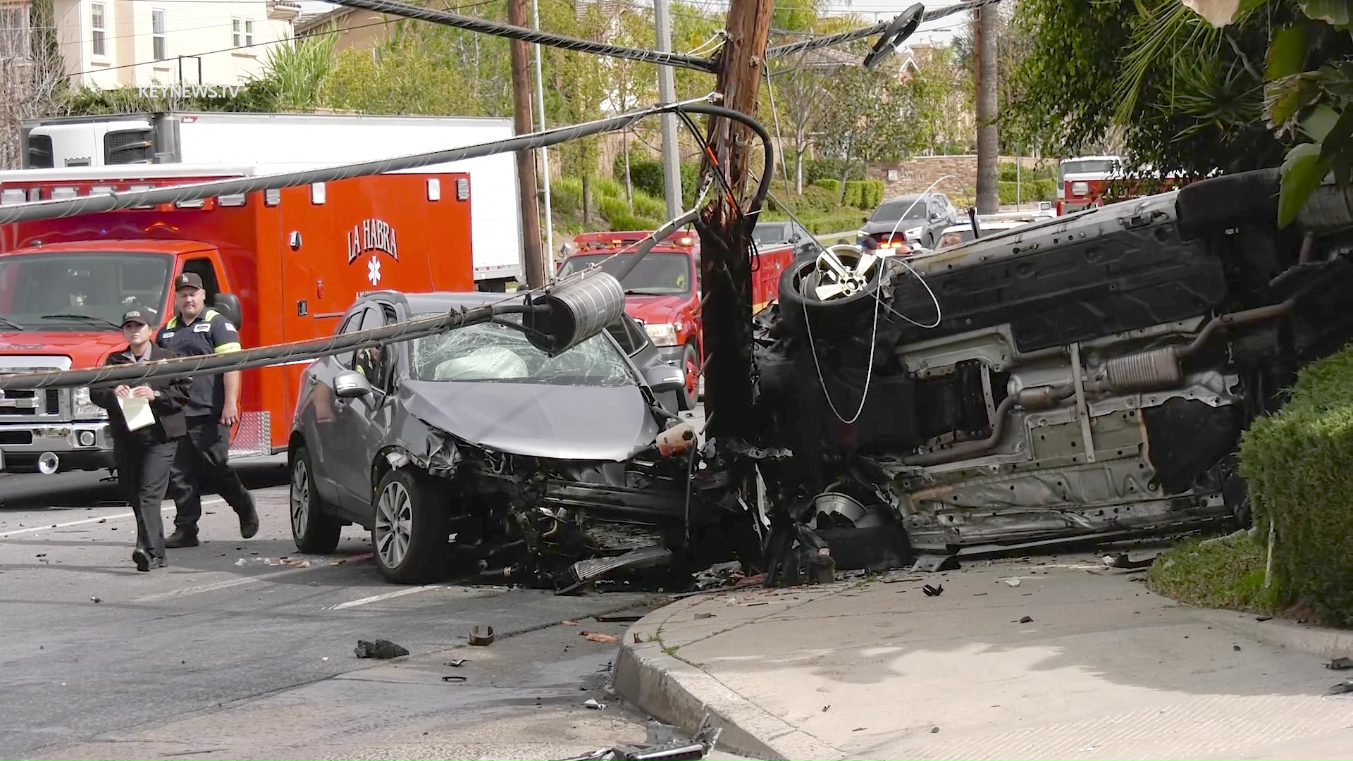 2Vehicle Traffic Collision Involves Violent Rollover Crash into Power