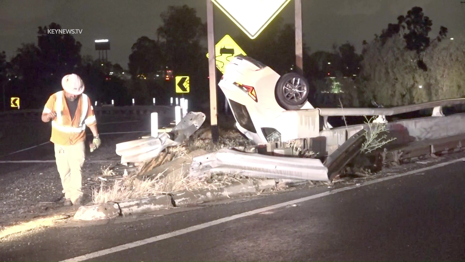 Solo Vehicle Crash Leaves Kia Hanging Upside Down Off 605 Freeway ...
